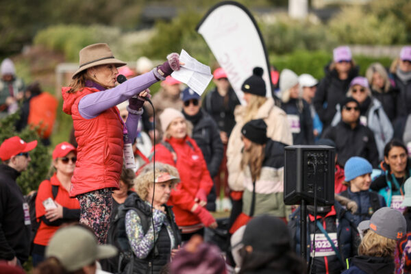 Founder Di Westaway on the mic at Coastrek Mornington Peninsula 20km Startline